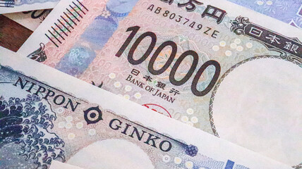 Close up of New Japanese Yen bank note (1000yen, 5000yen and 10000yen), Tokyo, Japan 2024 Sep.1
