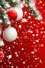 Obraz premium Festive Christmas Background with Snowy Pine Branches and Ornaments