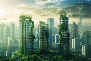 Obraz premium futuristic cityscape with flourishing greenery symbolizes sustainable living