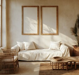 Fototapeta premium Boho Living Room Mockup.
