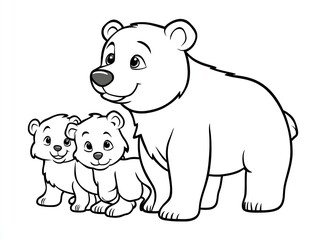 Fototapeta premium Mama bear protecting her two cubs coloring page