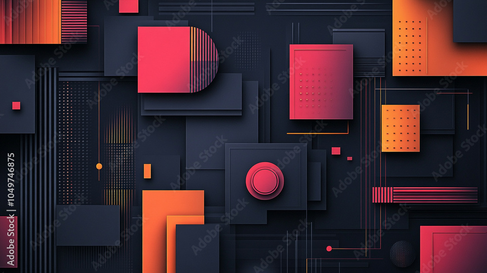 Poster abstract geometric pattern featuring red and orange shapes on a dark background