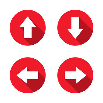 Up, down, left, and right arrow icon with long shadow
