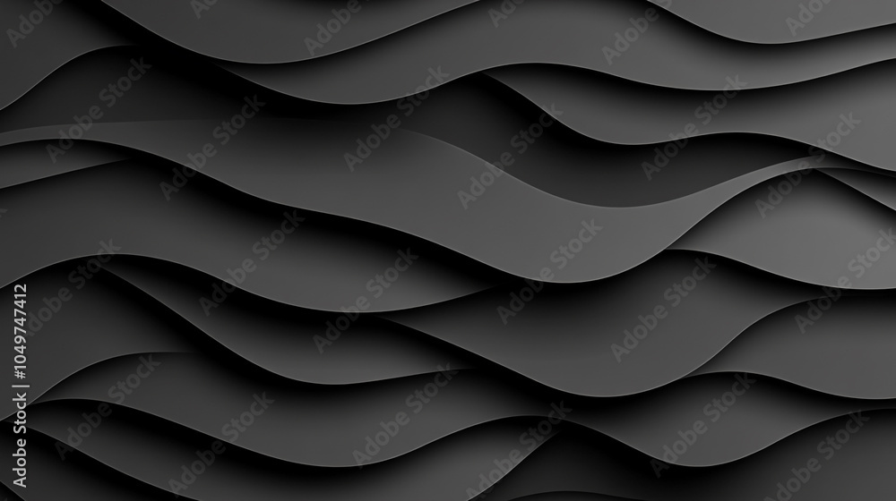Poster textured black waves on a modern wall create a dynamic effect in a minimalist space