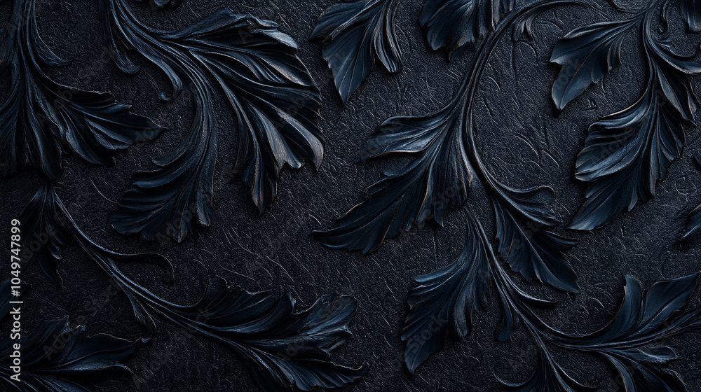 Poster elegant black leaf pattern on textured surface creating a refined, stylish backdrop for design