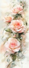 Obraz premium A delicate arrangement of pink roses with soft green leaves, conveying a sense of elegance and tranquility, perfect for floral-themed designs and romantic illustrations.