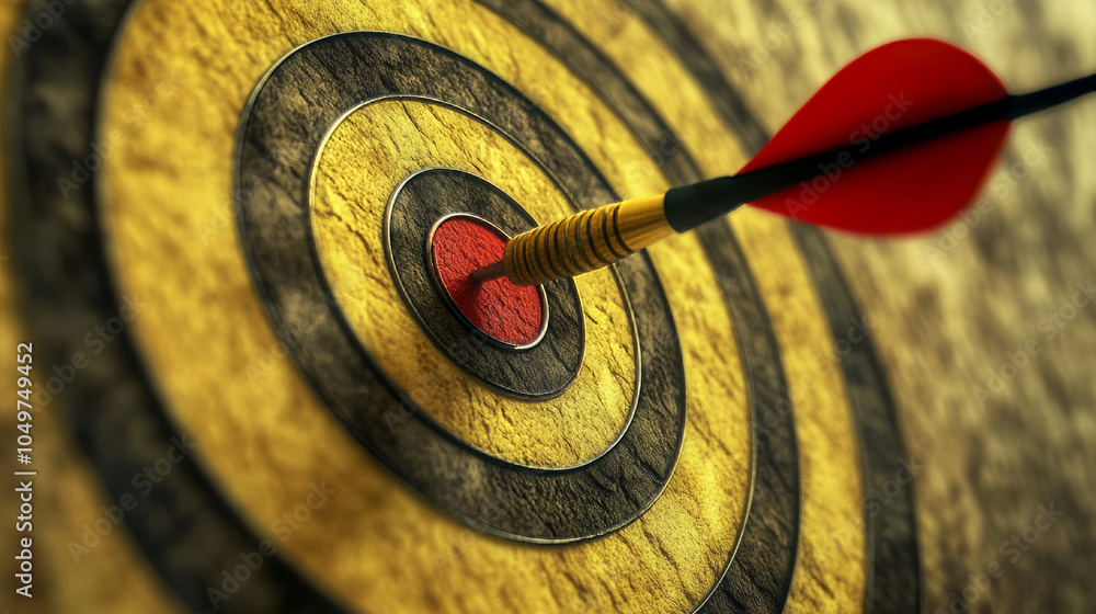 Poster a dart hitting the center of a target represents aiming for success in business. it shows the import