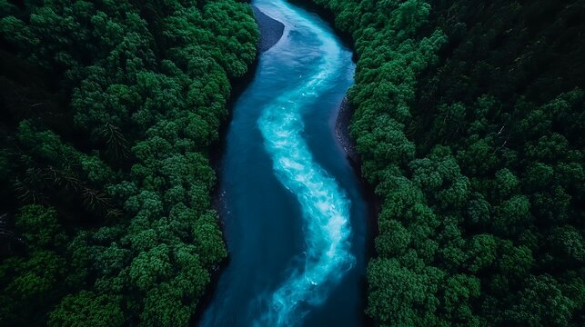 A meandering river flowing through the landscape, with the rest of the image almost blank, with only hints of earth and sky in neutral tones