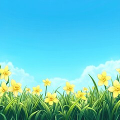 Yellow Daffodils Under Blue Sky,