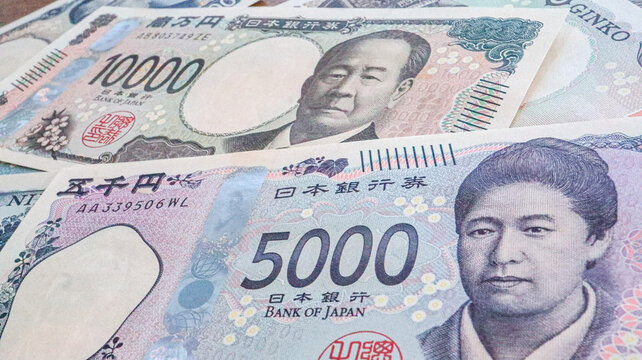 Close up of New Japanese Yen bank note (1000yen, 5000yen and 10000yen), Tokyo, Japan 2024 Sep.1