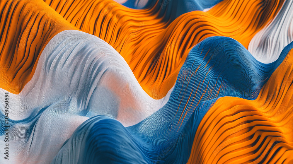 Poster colorful abstract waves in orange, blue, and white creating a dynamic flowing pattern