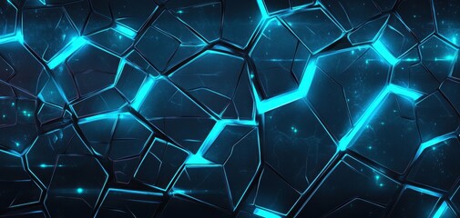 Fototapeta premium A visually striking abstract background featuring a cracked surface illuminated with vibrant blue lights, perfect for technological themes and digital art projects.