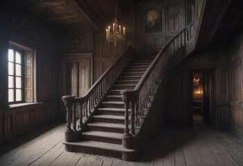 Obraz premium interior of old house hall with stairs