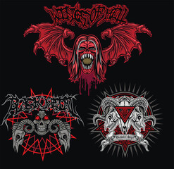 set, gothic sign with skull, grunge vintage design t shirts
