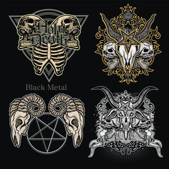 set, gothic sign with skull, grunge vintage design t shirts