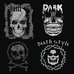 set, gothic sign with skull, grunge vintage design t shirts