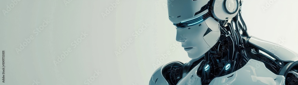 Poster futuristic humanoid robot with a sleek design, showcasing advanced technology and artificial intelli