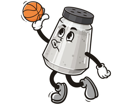 recommend clip art: Salt Spice Pepper Seasoning Powder Shaker playing slam dunk Basketball, Cartoon Mascot Illustration Character Vector Clip-art Hand-drawn Logo Design 