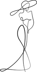 Elegant Female Silhouette Continuous One Line Drawing. Woman Fashion Dress Minimal Trendy Illustration. Woman Silhouette Minimal Line Drawing for Wall Art, Home Decor, Fashion Art. Vector EPS 10