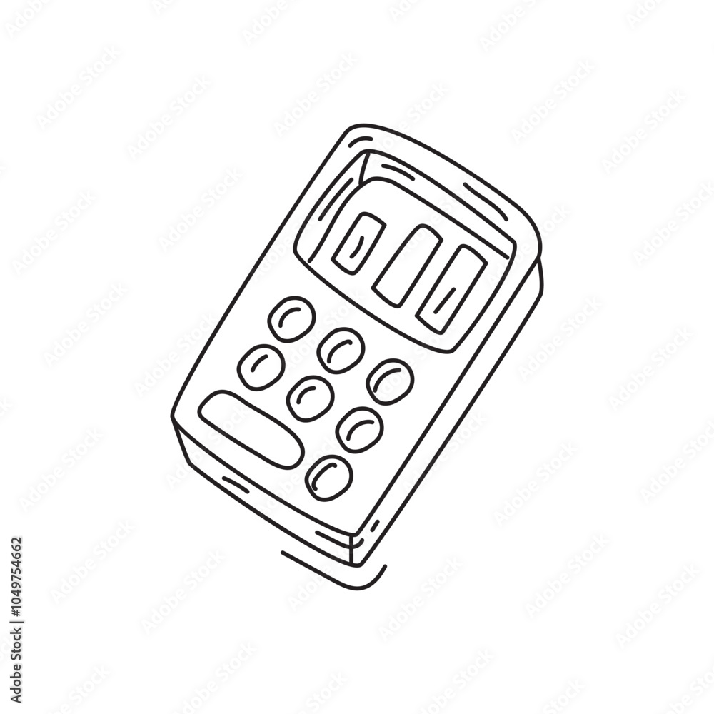 Poster a simple line drawing of a calculator, featuring buttons and a display, commonly used for mathematic