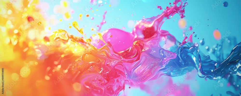 Poster vibrant splash of colorful paint blending in diverse hues, creating a dynamic and energetic abstract