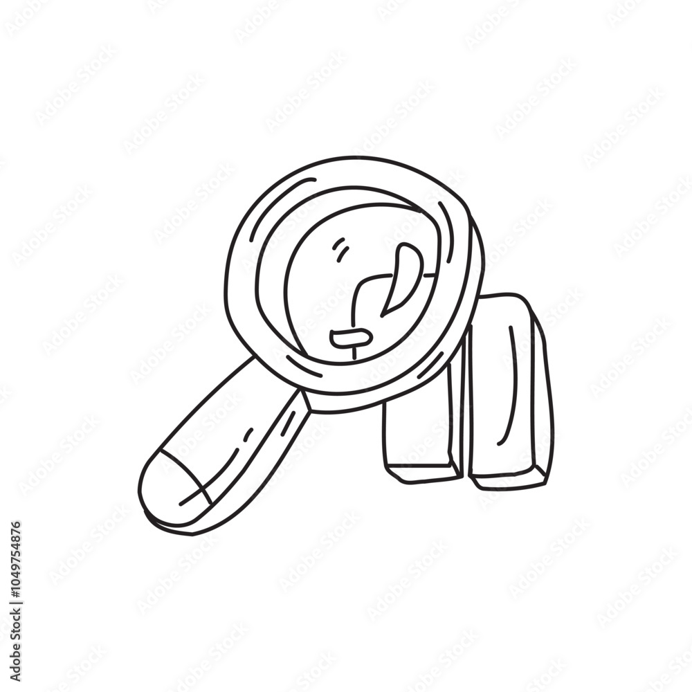 Aufkleber a simple line drawing of a magnifying glass resting beside two rectangular blocks, symbolizing inves