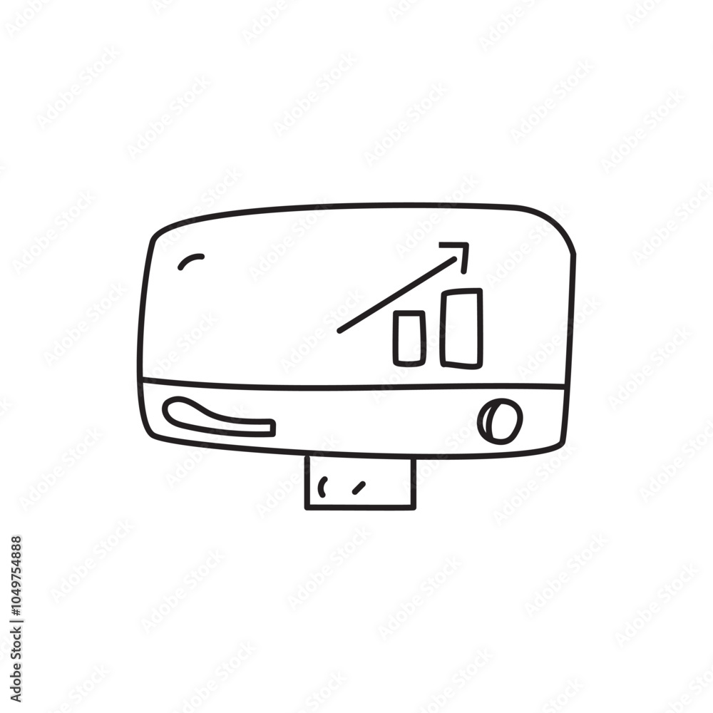 Poster a simple line drawing of a monitor displaying a rising graph, symbolizing growth or progress in data