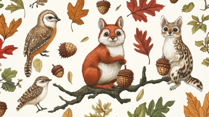 Naklejka premium A colorful and lively scene of animals and leaves