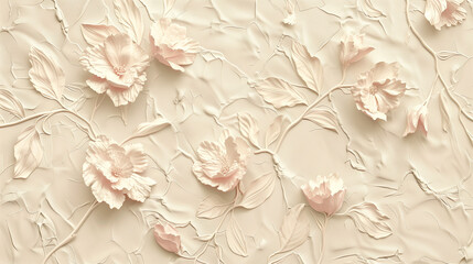 Delicate floral embossed pattern in soft beige tones, Victorian paper style texture