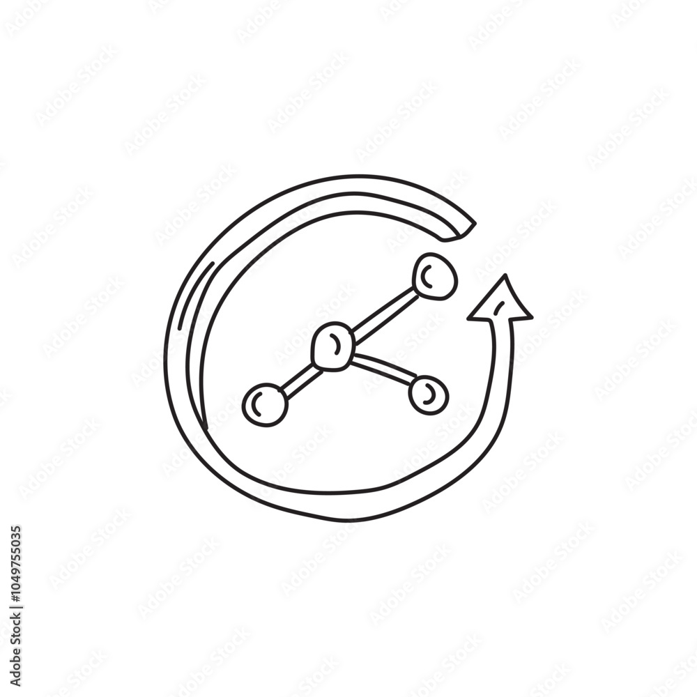 Poster a stylized graphic representing connectivity and collaboration, featuring a circular arrow and molec