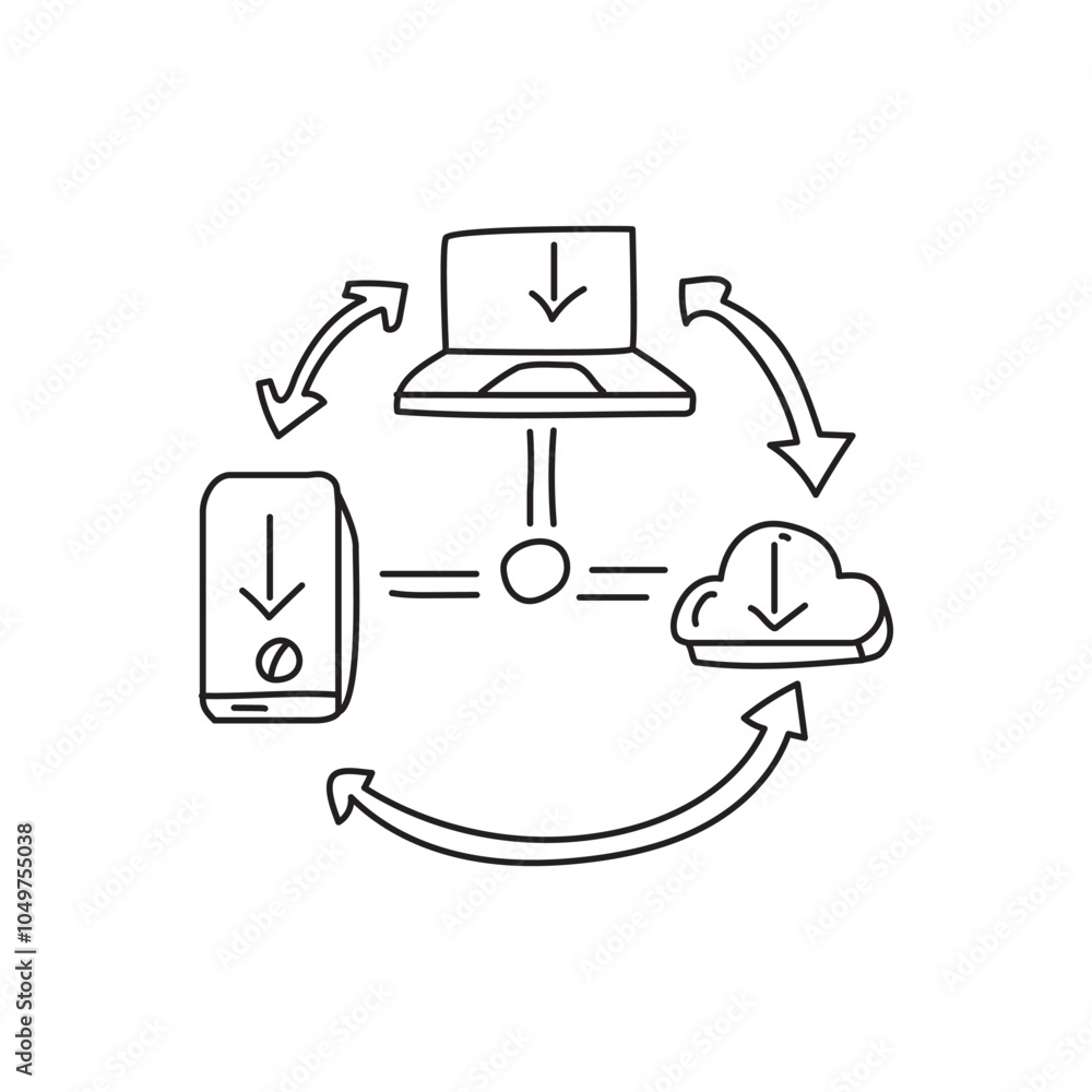 Poster a diagram illustrating the flow of data between a laptop, smartphone, and cloud storage, emphasizing