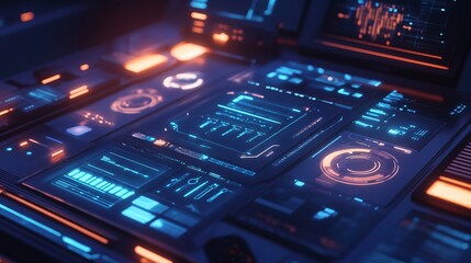 Obraz premium Futuristic Interface with Glowing Blue and Orange Lights