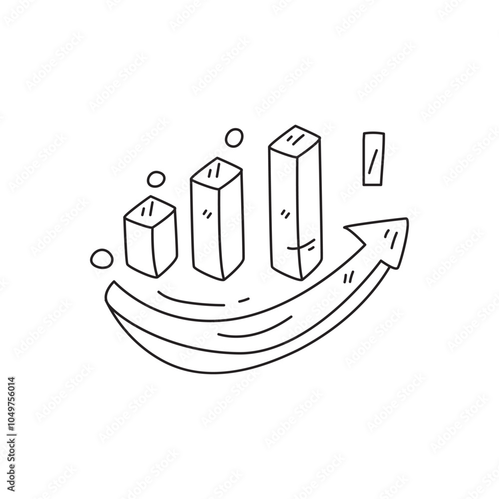 Poster a simple line drawing of bar graphs with an upward arrow, representing growth and progress in data v