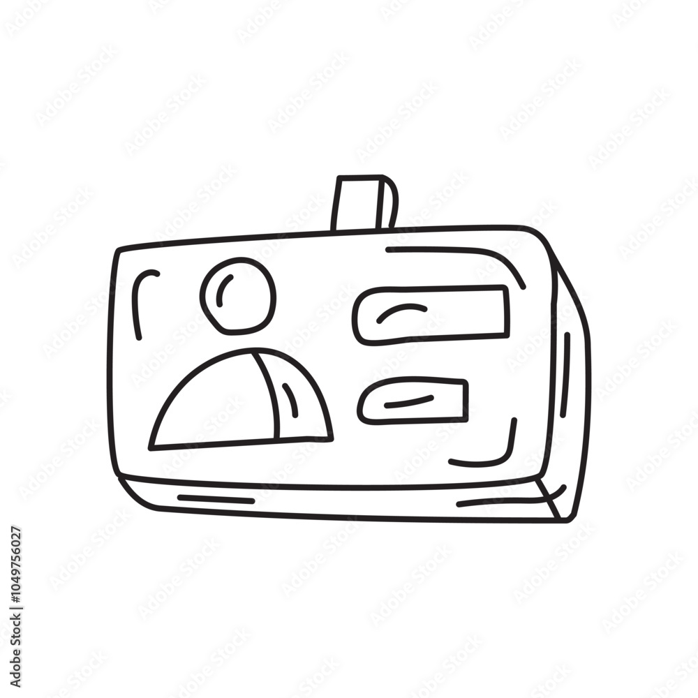 Poster a simple line drawing of a rectangular device with buttons and a circular display, resembling a digi