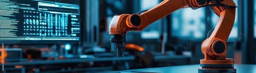 Poster industrial robotic arm in a modern factory setting, showcasing advanced automation technology and pr