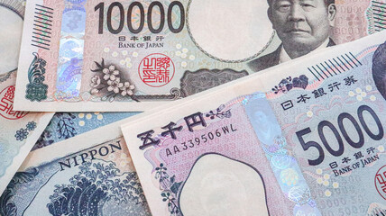 Close up of New Japanese Yen bank note (1000yen, 5000yen and 10000yen), Tokyo, Japan 2024 Sep.1