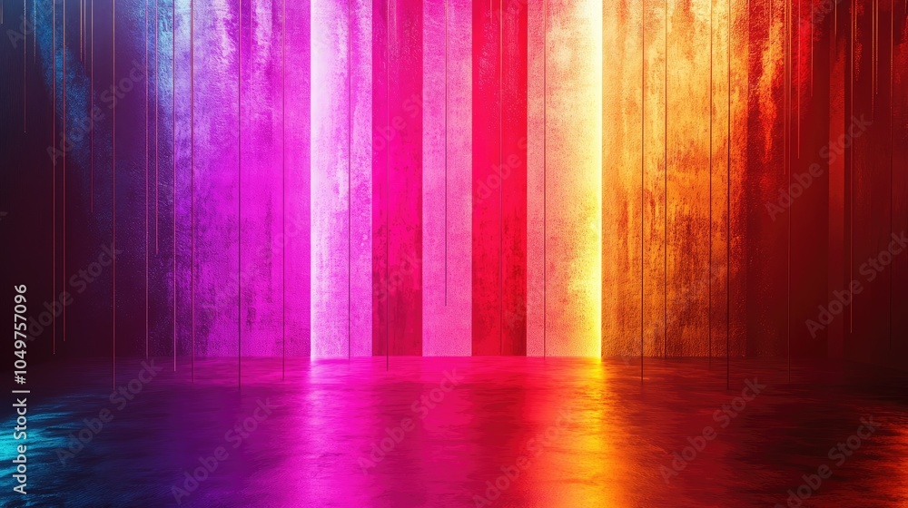 Poster bright and colorful stage backdrop with abstract lighting, featuring ample copy space in the center.