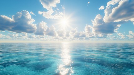 Fototapeta premium A breathtaking HD panorama featuring a summer sea with clear, sunlit water.