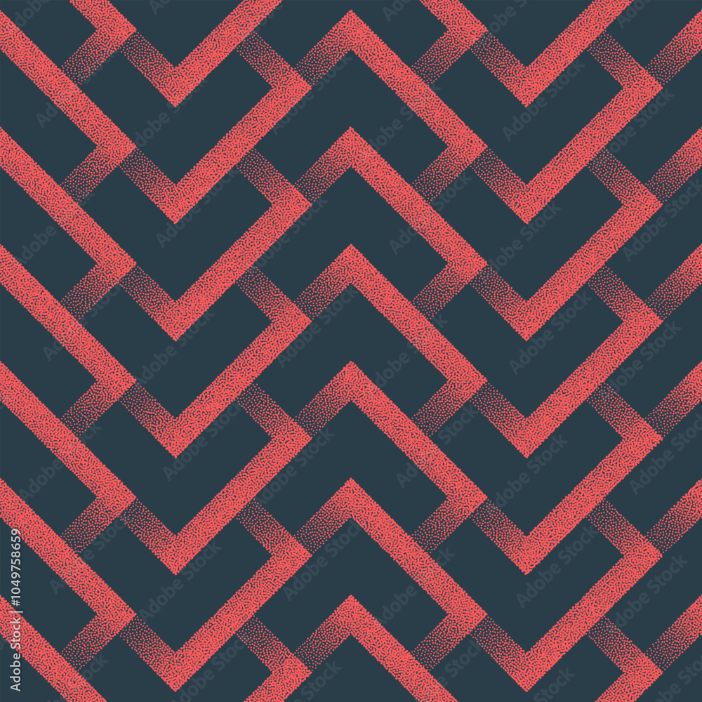 Poster chevron shaped grid seamless pattern stipple red black colour abstract vector background. endless ge