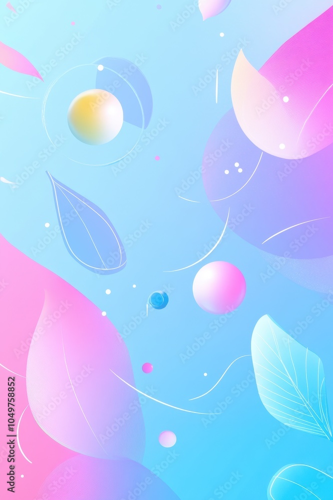 Poster ethereal pastel abstraction with floating shapes and bubbles