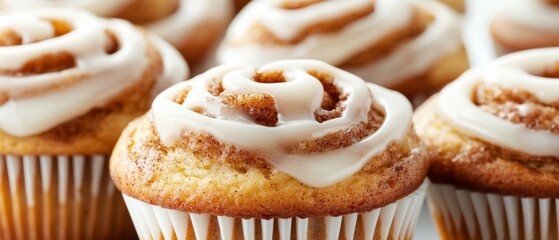 A row of cinnamon rolls with icing on top