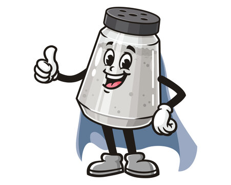 recommend clip art: Salt Spice Pepper Seasoning Powder Shaker with caped superhero style, Cartoon Mascot Illustration Character Vector Clip-art Hand-drawn Logo Design