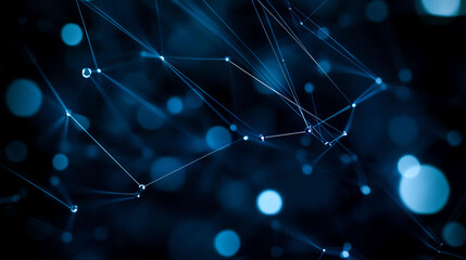 Fototapeta premium Abstract blue glowing lines and points forming a network structure on a dark background.