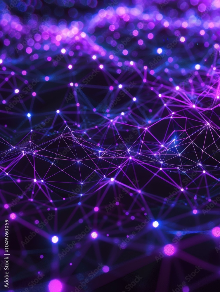 Poster abstract network of glowing lines and dots. ai.