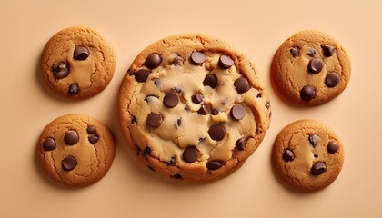 Obraz premium Close-Up of Freshly Baked Chocolate Chip Cookie with Rich Texture and Melting Chips, Perfect for Food Blogs, Dessert Menus, Recipe Sites, or Advertisement Backgrounds on Comfort Foods
