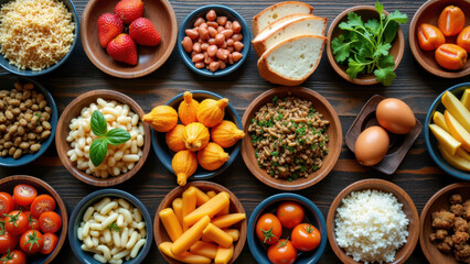 A visually appealing collection of fresh and cooked ingredients, perfect for a culinary scene.