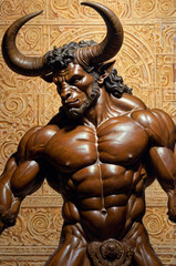 Fototapeta premium minotaur, his massive horns curling towards the heavens, exuding an aura of ancient wisdom and strength