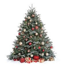 Large, beautiful decorated Christmas tree, isolated. PNG file with transparency. Ai