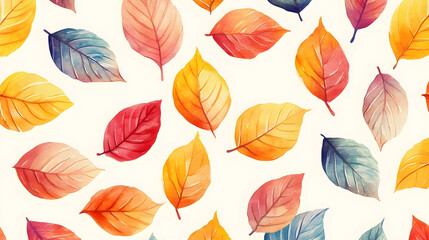 Obraz premium Colorful autumn leaves in a seamless pattern showcasing vibrant reds, oranges, yellows, and browns, capturing the essence of fall foliage and the beauty of nature