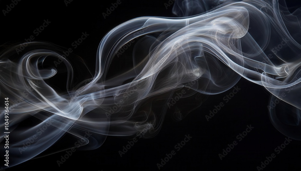 Poster Mesmerizing Abstract Smoke Swirls in Motion Against a Black Background. Ethereal Vapor Texture for Creative Design, Mystic Visuals, Dreamlike Atmospheres, and Surreal Concepts